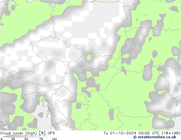 Cloud cover (high) GFS Tu 01.10.2024 00 UTC