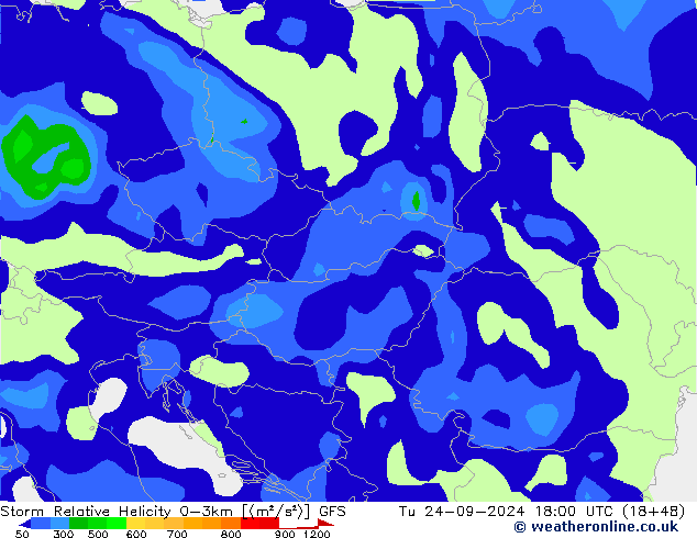 Storm Relative Helicity GFS Tu 24.09.2024 18 UTC