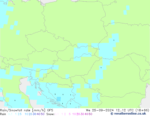 Rain/Snowfall rate GFS mer 25.09.2024 12 UTC