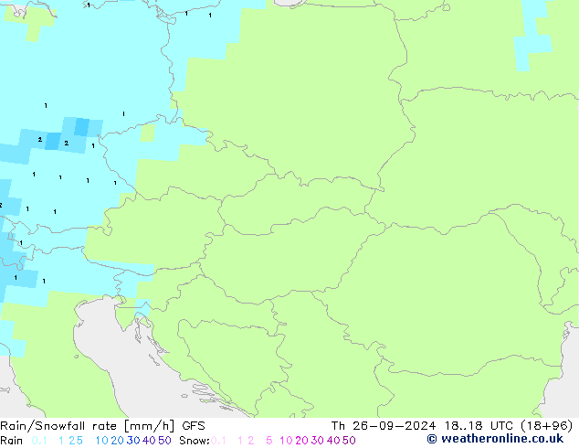 Rain/Snowfall rate GFS Th 26.09.2024 18 UTC