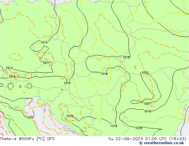 Theta-e 850hPa GFS  22.09.2024 21 UTC