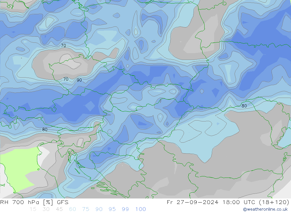 RH 700 hPa GFS Fr 27.09.2024 18 UTC