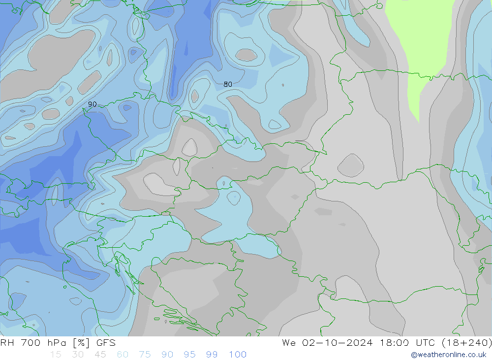 700 hPa Nispi Nem GFS Çar 02.10.2024 18 UTC