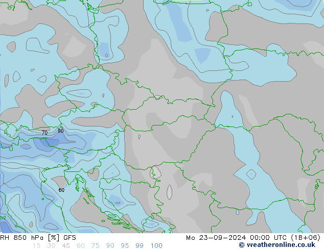 RH 850 гПа GFS пн 23.09.2024 00 UTC