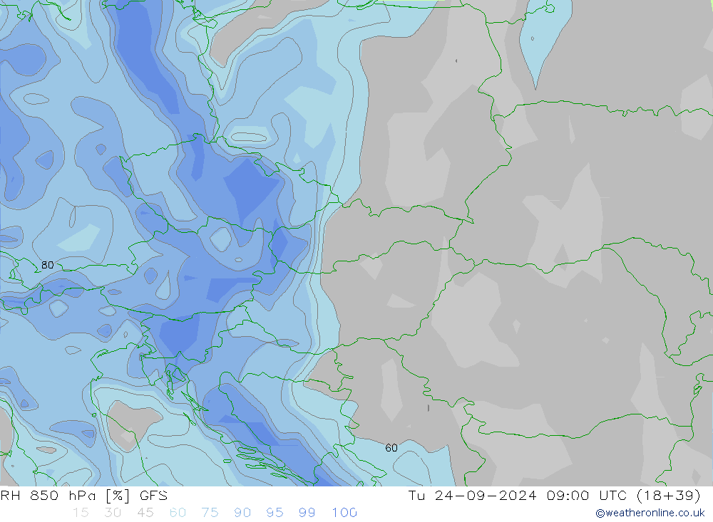 RH 850 гПа GFS вт 24.09.2024 09 UTC