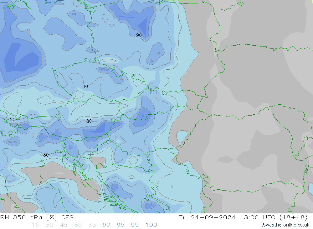 RH 850 hPa GFS mar 24.09.2024 18 UTC