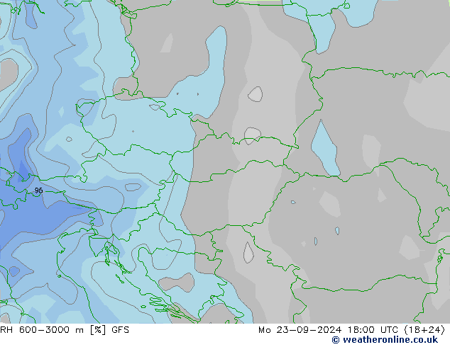 RH 600-3000 m GFS Mo 23.09.2024 18 UTC