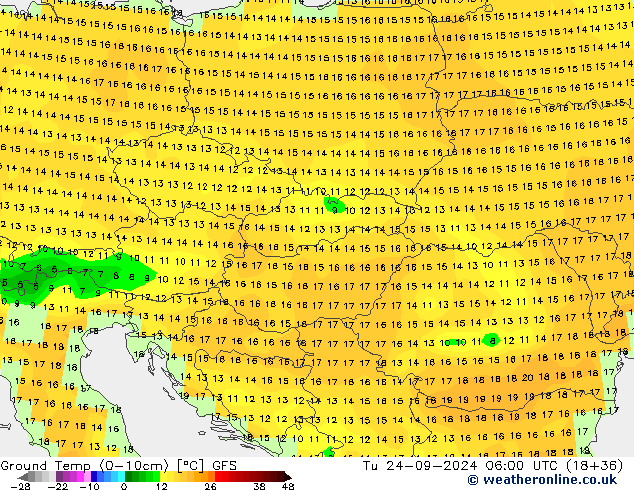 Topraküstü en düşük Sıc. GFS Sa 24.09.2024 06 UTC