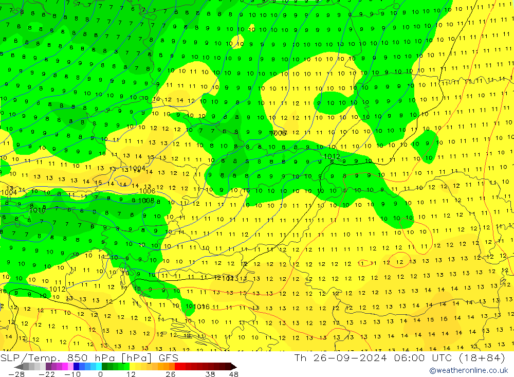 SLP/Temp. 850 hPa GFS Th 26.09.2024 06 UTC