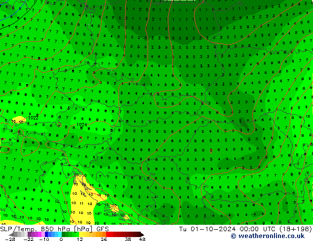 SLP/Temp. 850 hPa GFS mar 01.10.2024 00 UTC