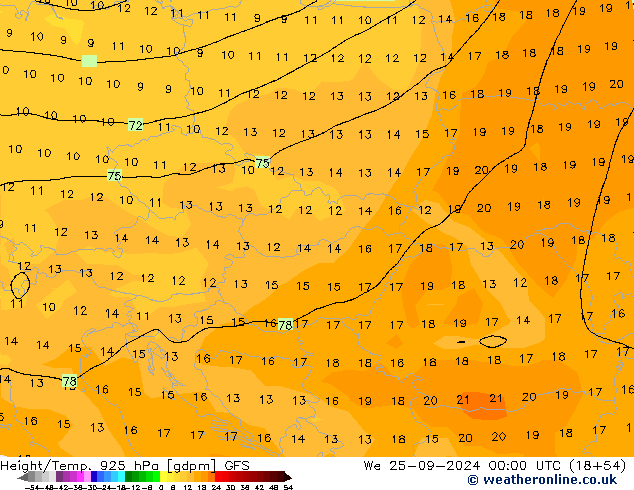 Yükseklik/Sıc. 925 hPa GFS Çar 25.09.2024 00 UTC