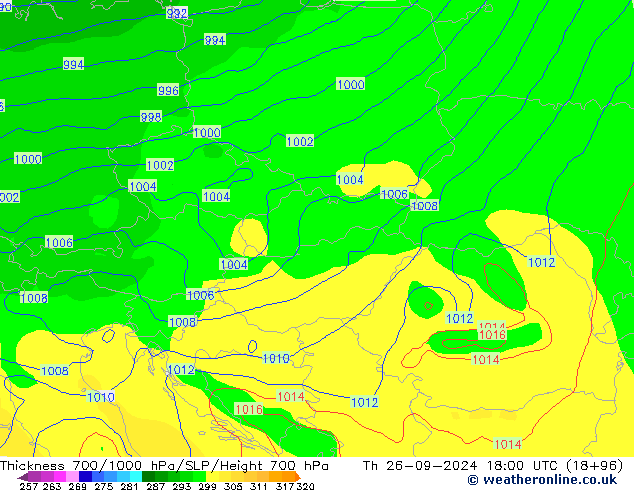 Thck 700-1000 hPa GFS  26.09.2024 18 UTC