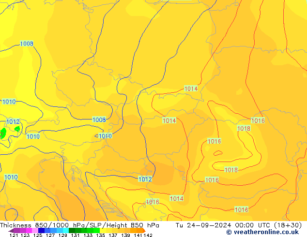 Schichtdicke 850-1000 hPa GFS Di 24.09.2024 00 UTC