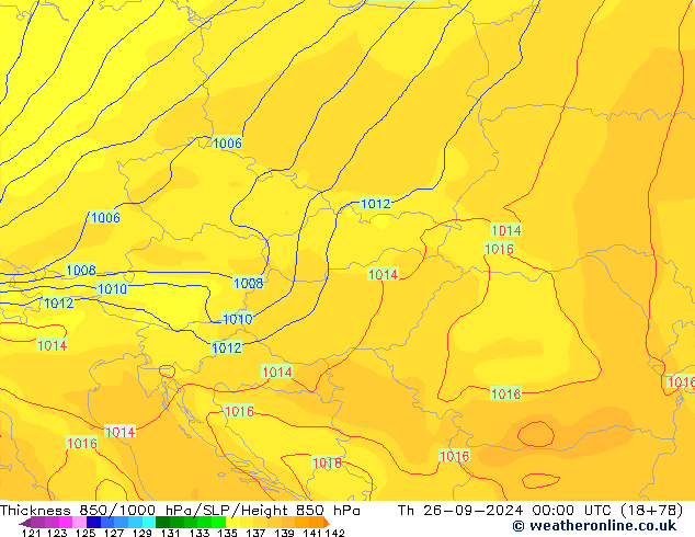 Thck 850-1000 гПа GFS чт 26.09.2024 00 UTC