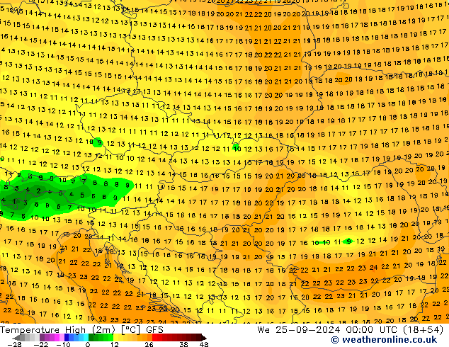 Maksimum Değer (2m) GFS Çar 25.09.2024 00 UTC