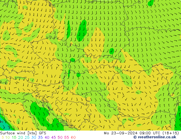 Surface wind GFS Mo 23.09.2024 09 UTC