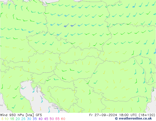 Wind 950 hPa GFS Pá 27.09.2024 18 UTC