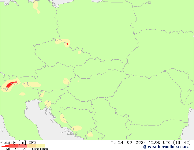 Visibility GFS Tu 24.09.2024 12 UTC