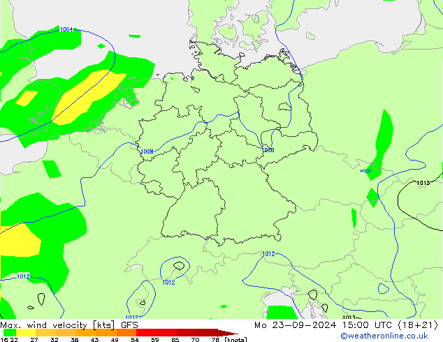 Max. wind velocity GFS lun 23.09.2024 15 UTC