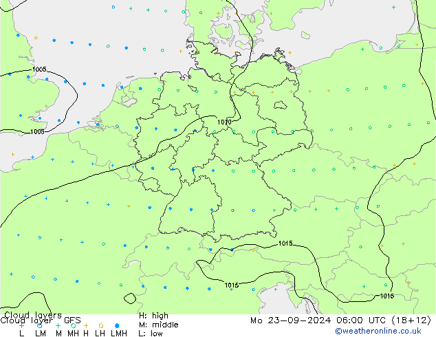 Wolkenschichten GFS Mo 23.09.2024 06 UTC