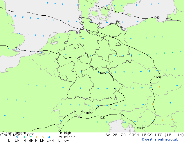 Cloud layer GFS Sa 28.09.2024 18 UTC