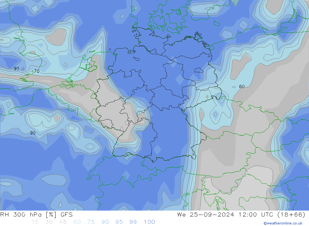 RH 300 hPa GFS  25.09.2024 12 UTC