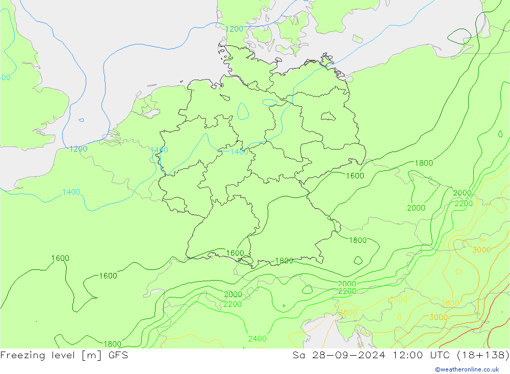 Freezing level GFS Sa 28.09.2024 12 UTC