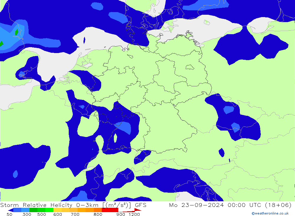 Storm Relative Helicity GFS ma 23.09.2024 00 UTC