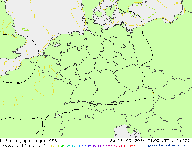 Isotachs (mph) GFS Su 22.09.2024 21 UTC