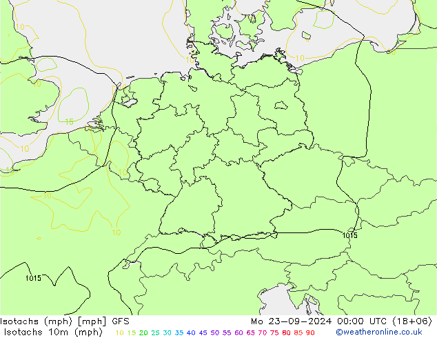 Isotachs (mph) GFS пн 23.09.2024 00 UTC