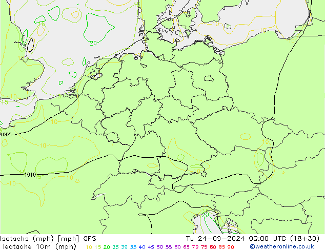 Isotachen (mph) GFS Di 24.09.2024 00 UTC