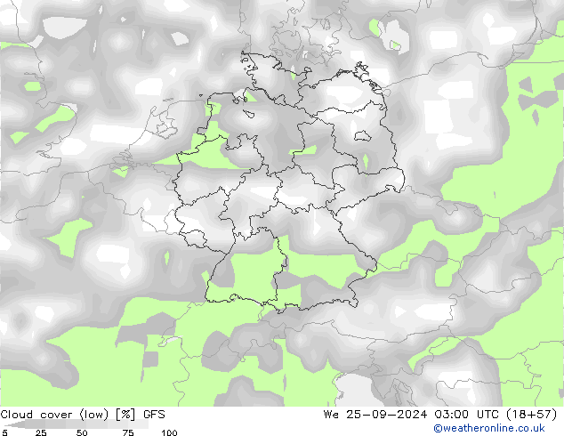 Cloud cover (low) GFS We 25.09.2024 03 UTC