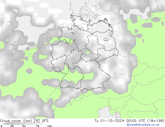 Cloud cover (low) GFS Tu 01.10.2024 00 UTC