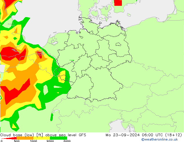 Cloud base (low) GFS pon. 23.09.2024 06 UTC