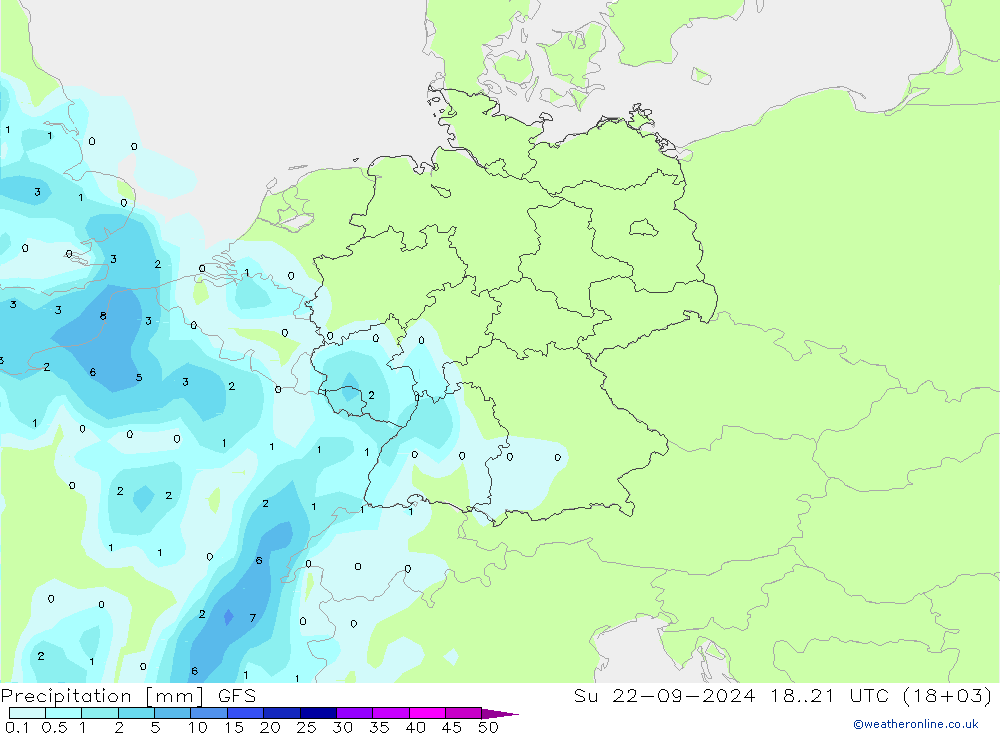 Precipitation GFS Su 22.09.2024 21 UTC