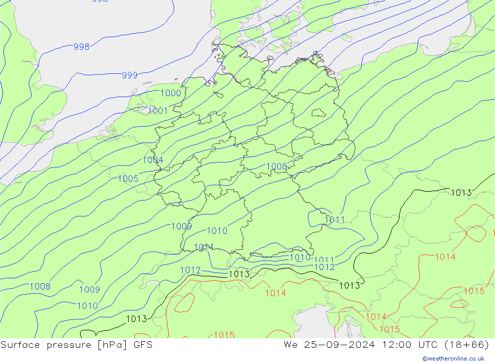 Presión superficial GFS mié 25.09.2024 12 UTC