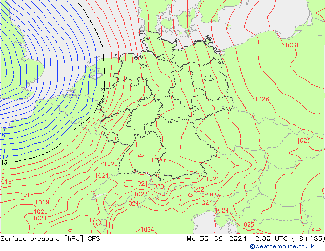 Luchtdruk (Grond) GFS ma 30.09.2024 12 UTC