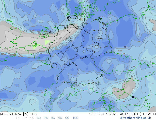 RH 850 hPa GFS dom 06.10.2024 06 UTC