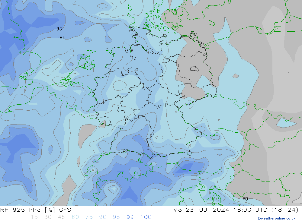 RH 925 hPa GFS Mo 23.09.2024 18 UTC