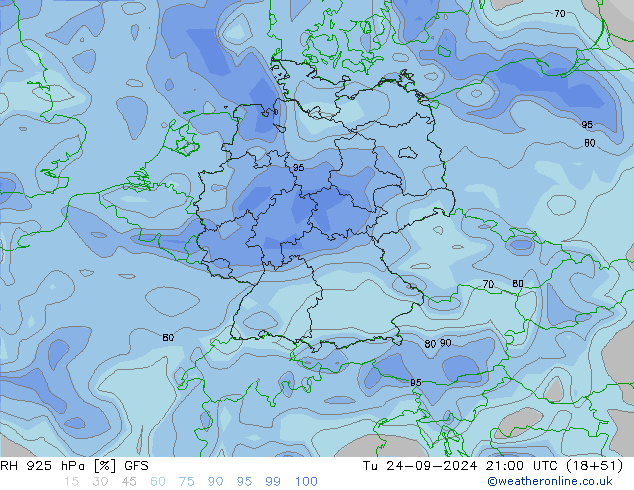 Humidité rel. 925 hPa GFS mar 24.09.2024 21 UTC