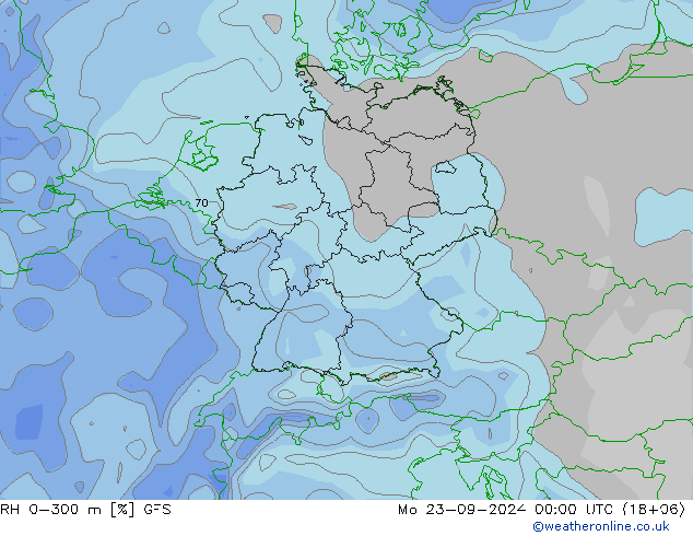 RH 0-300 m GFS pon. 23.09.2024 00 UTC