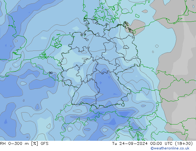 RH 0-300 m GFS  24.09.2024 00 UTC