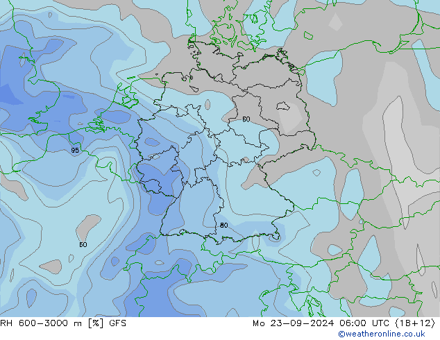 RH 600-3000 m GFS Po 23.09.2024 06 UTC