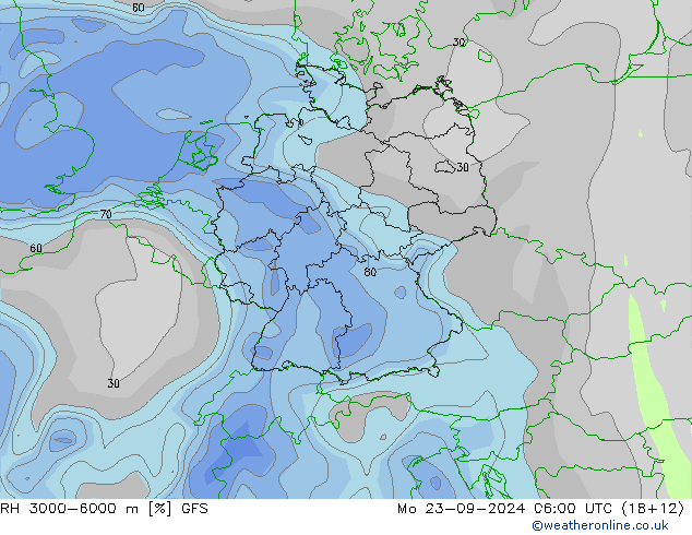 RH 3000-6000 m GFS Mo 23.09.2024 06 UTC