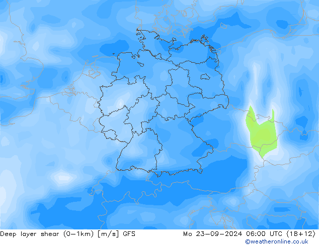 Deep layer shear (0-1km) GFS Mo 23.09.2024 06 UTC