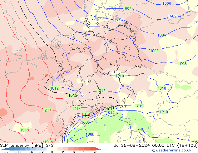 SLP tendency GFS Sa 28.09.2024 00 UTC