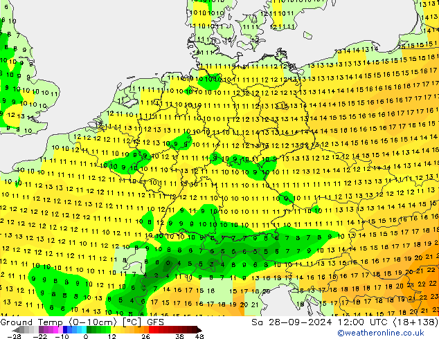 Temp. gruntu (0-10cm) GFS so. 28.09.2024 12 UTC