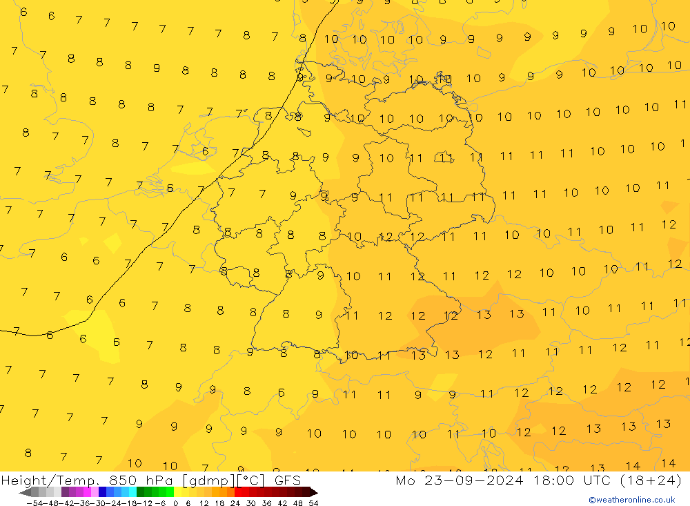 Z500/Yağmur (+YB)/Z850 GFS Pzt 23.09.2024 18 UTC