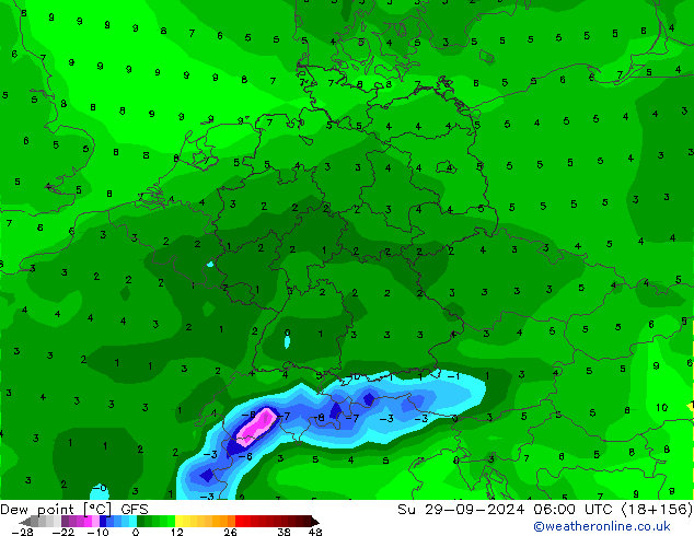 Taupunkt GFS So 29.09.2024 06 UTC