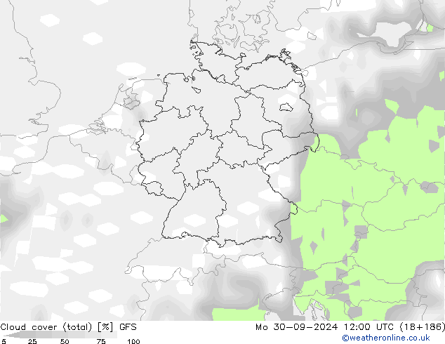 Cloud cover (total) GFS Mo 30.09.2024 12 UTC